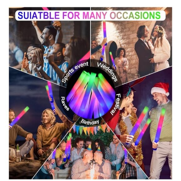 Light Up Foam Glow Sticks Set of 20 LED Multicolor Neon Batons Party New Years - Picture 14 of 15